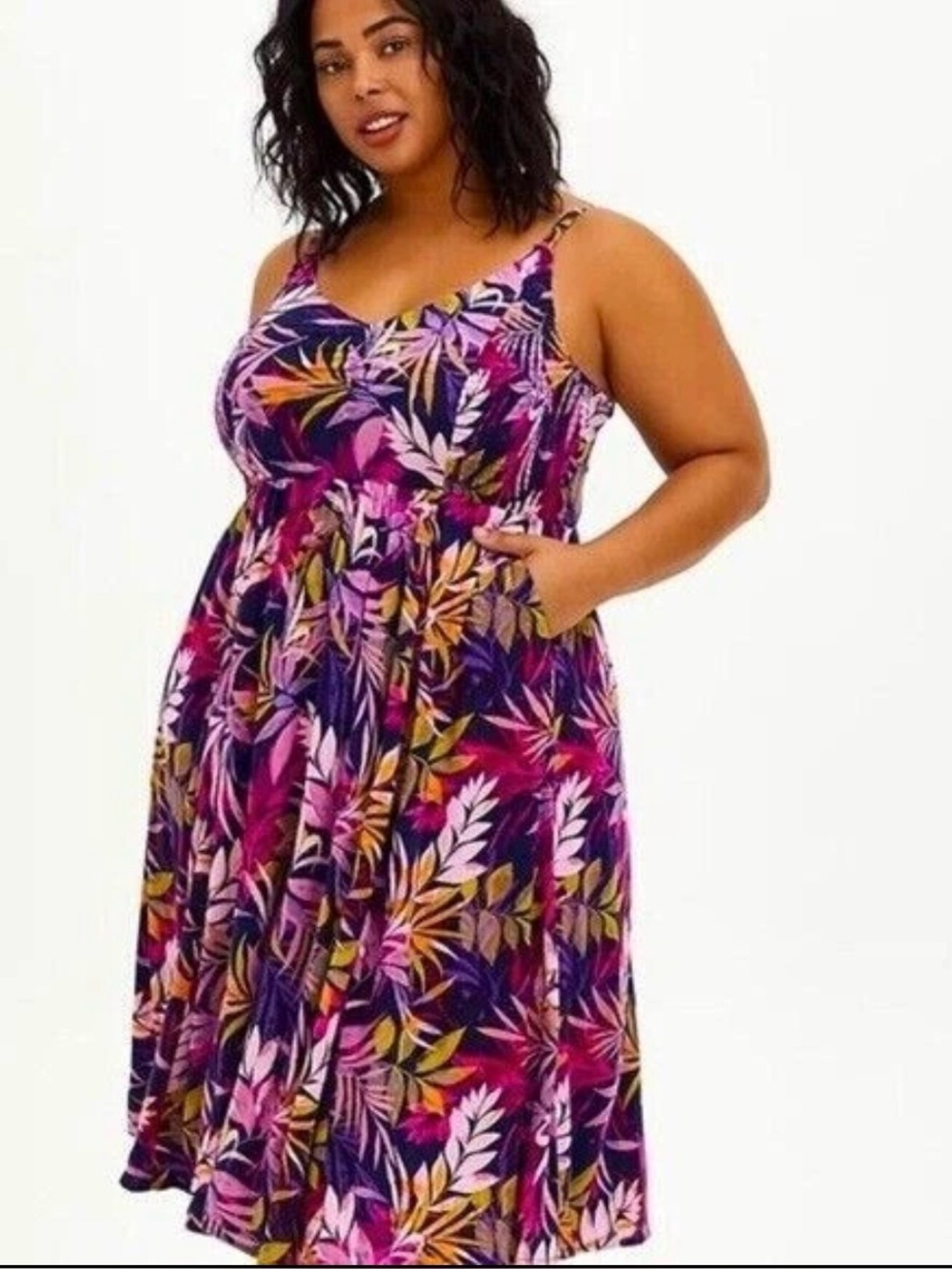 Torrid Smocked Bodice Tropical Floral Midi Dress size 1 - 14/16